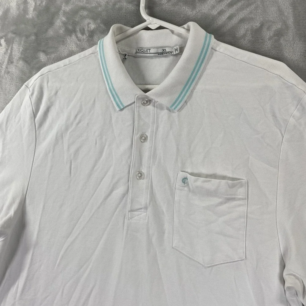 Criquet Shirt Mens XL Polo White Short Sleeve 100% Pima Cotton Chest Pocket Peru